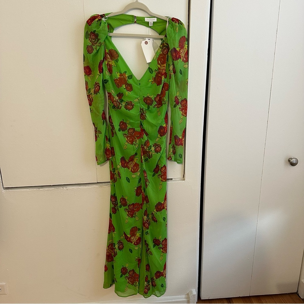 Topshop Green Floral Long Sleeve Dress